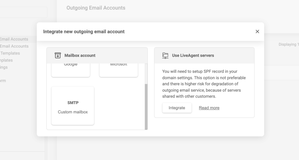 Integrace e-mailu s různými poskytovateli e-mailu v aplikaci LiveAgent